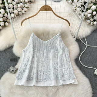 Women's Versatile Loose Sequin Camisole Vest Phosgene