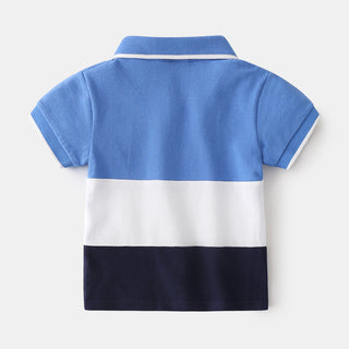 Boys Color Block Lapel Tops Korean Children's Clothing Boys Embroidered Shirts Baby Summer Trends - Phosgene