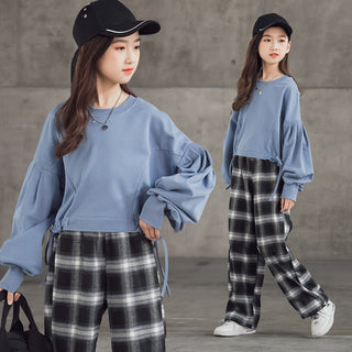 Girls' Suits Western Style Korean Children's Clothing Trendy Plaid Trousers Big Kids - Phosgene