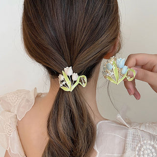 Tulips High Ponytail Hair Claws Barrettes Women Back Of Head Fixed Artifact Headband - Phosgene