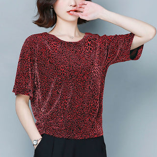 Plus Size Loose-fitting Belly-covering Bright Silk Bottoming Leopard Print Shirt - Phosgene