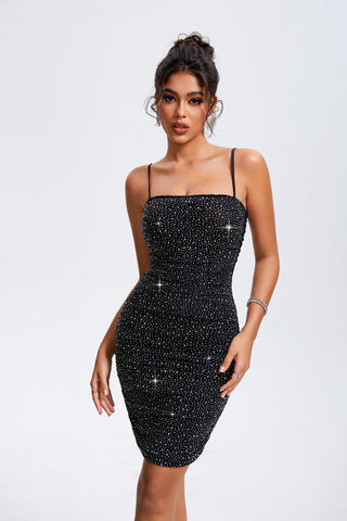 Sexy Backless Rhinestone Strap Dress - Phosgene