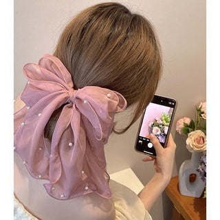 Big Lace White High-grade Hair Accessories Female Back Head Spring Clip Headdress - Phosgene