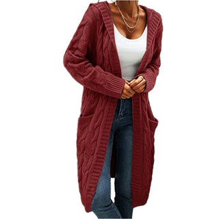 Women's Twisted Design Pocket Long Sleeve Sweater Solid Color Casual Coat - Phosgene