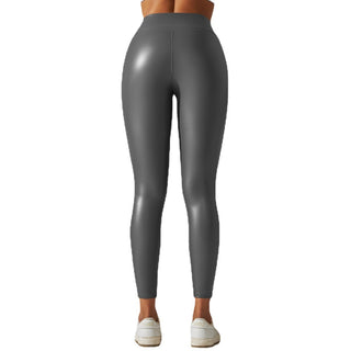 Women's Fashion PU Leather High Waist Tight Yoga Pants - Phosgene