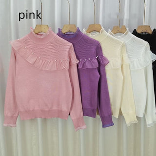 Women's Ruffled Stitching Half-high Collar Long Sleeves Knitwear - Phosgene