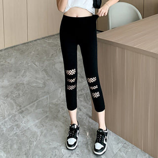 Summer Thin Women's Ripped Mesh Cropped Pants - Phosgene