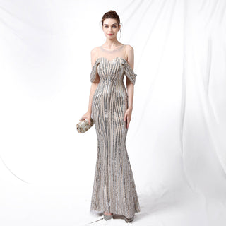 Long Sequined Long Dress With Front And Back - Phosgene