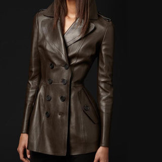 Mid-length Leather Wind Coat Women's Large Swing Coat - Phosgene