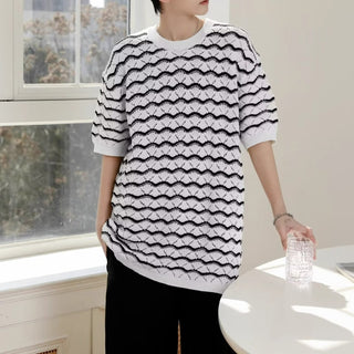 Men's Short-sleeved T-shirt Hollow Sweater Jacquard Top Phosgene