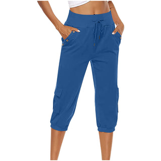 Women's Cropped Pants Cotton Linen Cargo Pocket Casual Pants - Phosgene