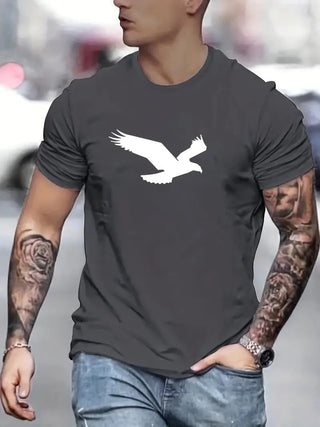 3D Digital Printing Eagle Solid Color Men's Casual Short-sleeved T-shirt Phosgene