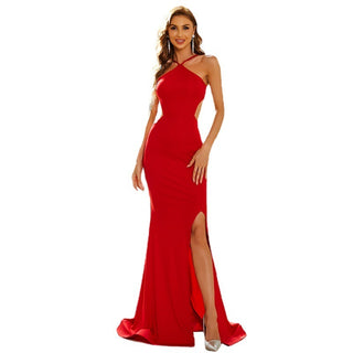 High Neck Celebrity Party Model Sleeveless Long Dress - Phosgene