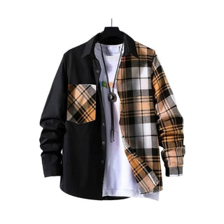 Spring Style Color-contrast Check Long Sleeve Shirt Fashion Phosgene