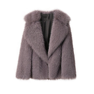 Lapel Leather Fur Coat Women's Artificial Wool Clip Coat - Phosgene