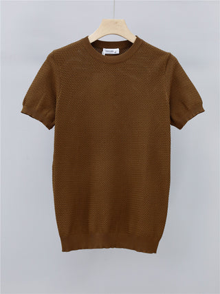 Summer Men's Ice Silk Knitted Round Neck T-shirt Phosgene