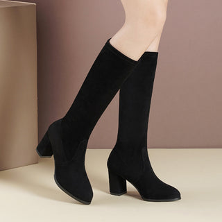 Below The Knee Boots Stretch Boots Suede Pointed Toe - Phosgene