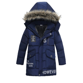 Boys Large Fur Collar Padded Warm Cotton Jacket - Phosgene