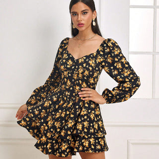 Vacation Long Sleeve Printed Mini Dress - Phosgene