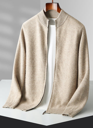 Pure Wool Knit Double-strand Thickening Stand Collar Cashmere Cardigan - Phosgene