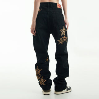 Leopard Print Five-pointed Star Jeans For Men And Women Phosgene