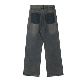 Washed And Worn Worn Out Denim Straight-leg Trousers Men's Punk Phosgene