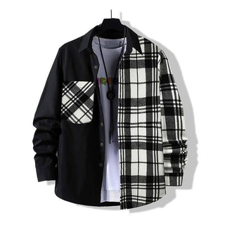 Spring Style Color-contrast Check Long Sleeve Shirt Fashion Phosgene