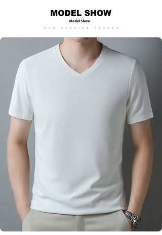 Men's Thin Casual Solid Color And V-neck Short-sleeved T-shirt Phosgene