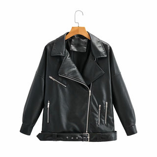 Female Alphabet Zipper Casual Fashion Leather Jacket - Phosgene