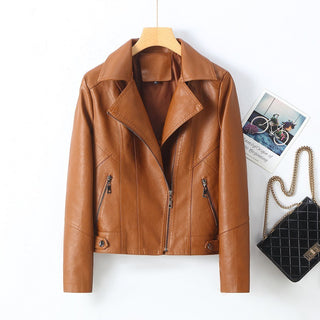 Women's Lapel Short Small Leather Coat - Phosgene