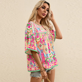 Thin Loose Casual Style Printed Chiffon Shirt For Women Phosgene