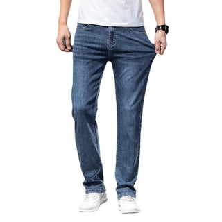 Men's Casual Half Elastic Waist Stretch Denim Trousers Phosgene