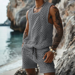 Casual Vertical Pattern Suit Slim Lapel Short Sleeve Button Shirt Shorts - Phosgene