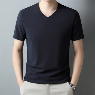 Men's Thin Casual Solid Color And V-neck Short-sleeved T-shirt Phosgene