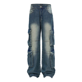 Men's Spring And Summer New Special-interest Design Washed And Worn Cargo Jeans Phosgene