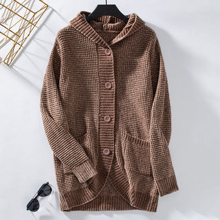 Women's Knitwear Hooded Loose Mid-length Sweater - Phosgene