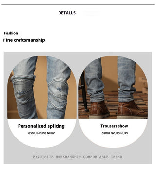 Motorcycle Jeans Korean Style Slim-fitting Ankle-tied High-end Men's Casual All-matching Stretch Pants Phosgene