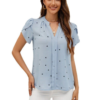 Women's V-neck Heart-shaped Petal Sleeve Shirt - Phosgene