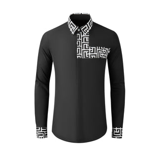 Men's Cotton Blended Long-sleeved Backprint Shirt With Front Panel And Contrast Color Phosgene