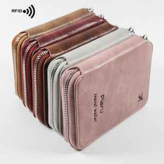 Zipper Passport Holder Multi-functional RFID Anti-theft Swiping Outbound Travel Storage Bag - Phosgene