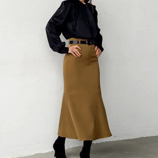 Retro Brown French Fishtail Skirt Autumn And Winter Temperament Drape - Phosgene