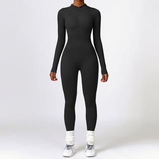 Winter Tight Long Sleeve Yoga Jumpsuit Zipper Belly Contracting High Strength Sports - Phosgene