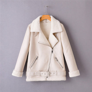 Casual Simple Oblique Zipper PU Plus Velvet Jacket - Phosgene