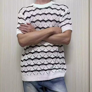 Men's Short-sleeved T-shirt Hollow Sweater Jacquard Top Phosgene