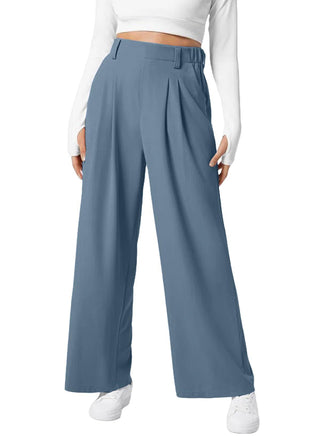 Women's Wide Leg Pants Elastic High Waist Waffle Knit Casual - Phosgene