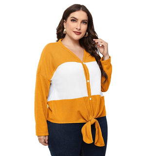 Long-sleeved V-neck Open Placket Top - Phosgene