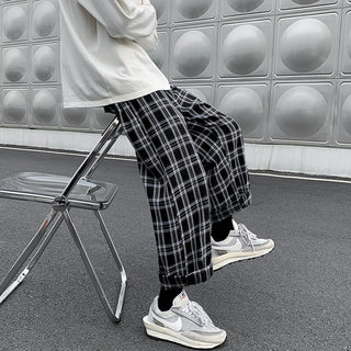 Leisure Plaid Loose Fried Street Draping Draggle-tail Straight Trousers Phosgene