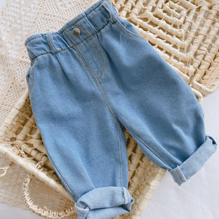 Baby Solid Color Casual High Waist Soft Jeans - Phosgene