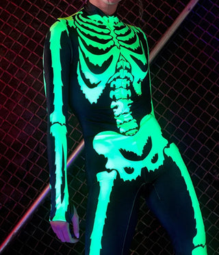 Fluorescent Skeleton Digital Printing Jumpsuit - Phosgene