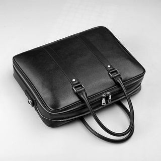 Men's Real-leather Handbag Double Zipper Cattlehide Leather Fashion - Phosgene